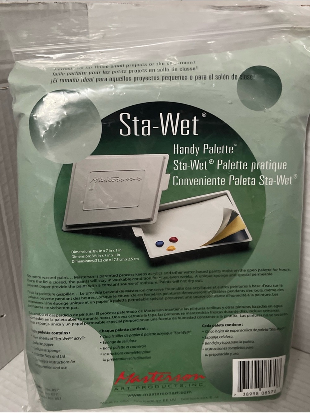 Masterson Sta-Wet Handy Palette, 8.5in x 7in Airtight Stay Wet Palette New